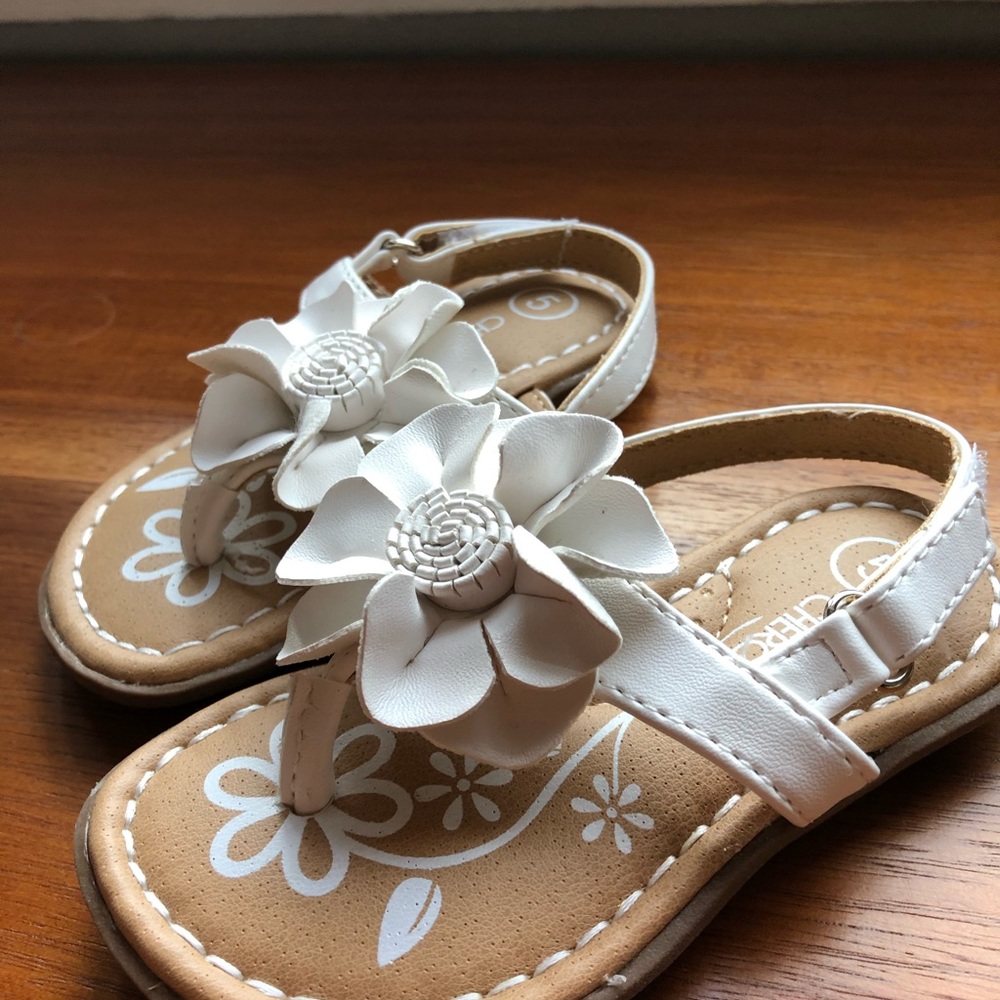 White and tan baby girls sandals size 5